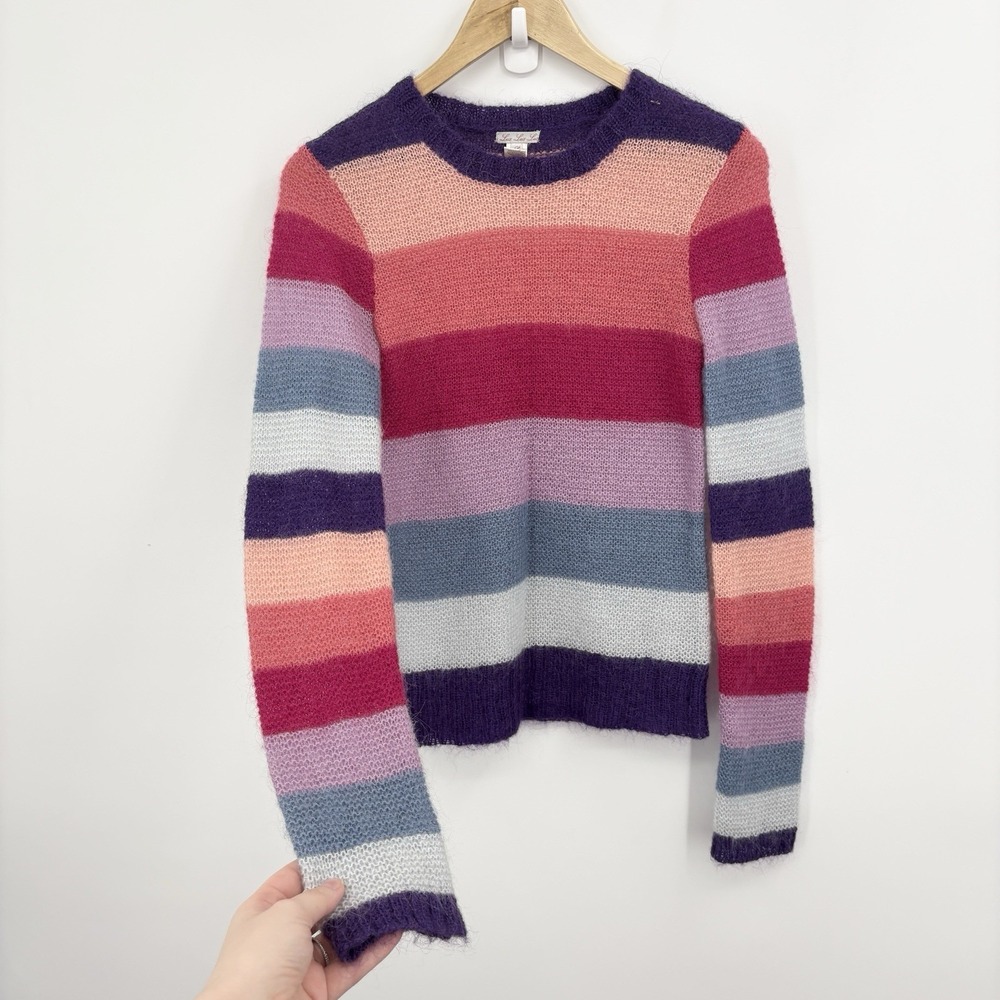 Vintage Y2K Mohair Blend Sweater Women Small Stripe Indie Twee Whimsy Boho Soft